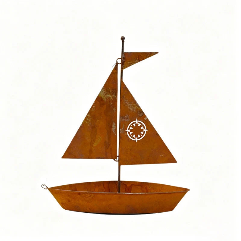 Sailboat Planter Weather-Resistant Iron Vintage Patina