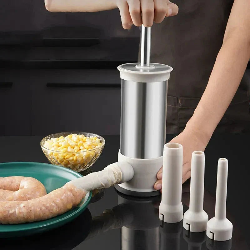 Sausage Stuffer Manual Lever Stainless Steel 4 Nozzles