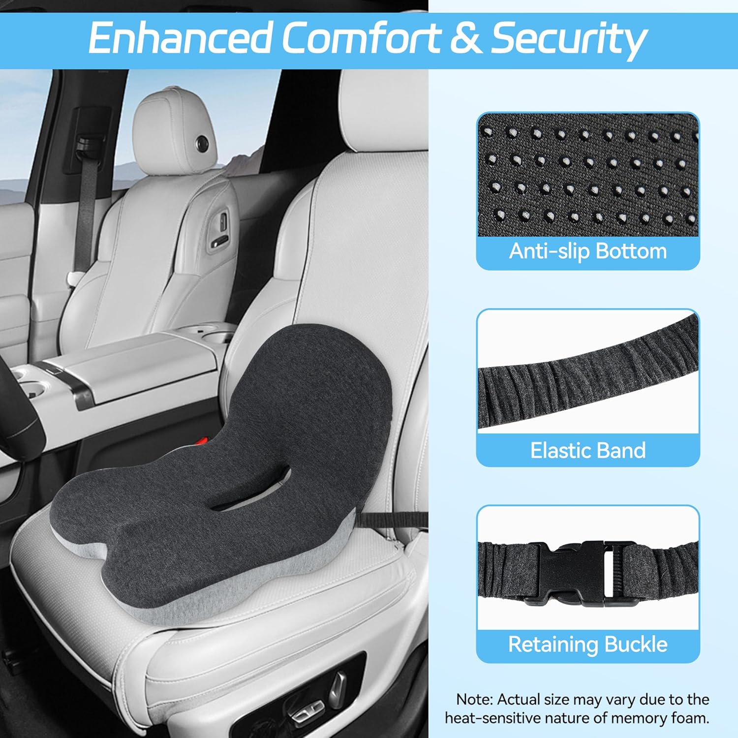 Seat Cushion Memory Foam Ergonomic Cutout Non-Slip