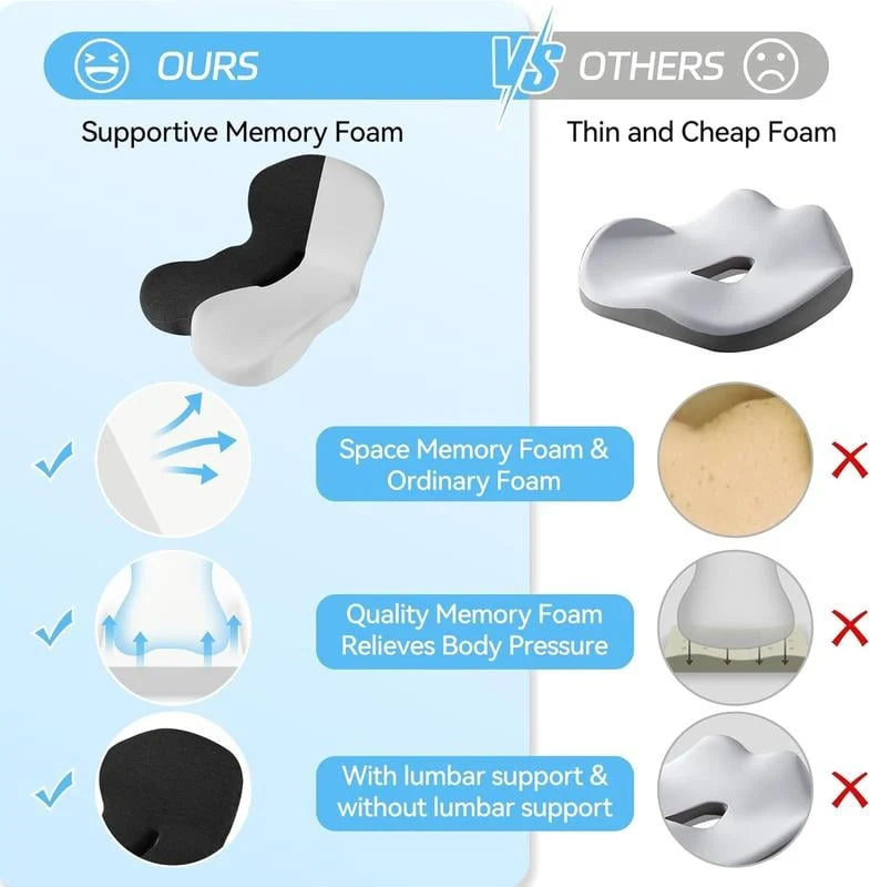 Seat Cushion Memory Foam Ergonomic Cutout Non-Slip
