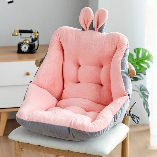Seat Cushion With Backrest Quilted Velour Adjustable Side Straps