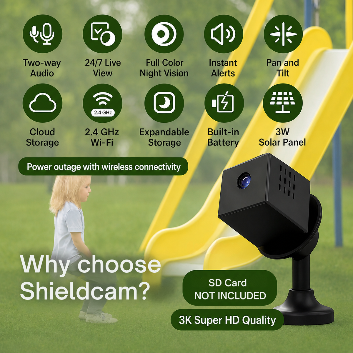 Security Camera 3K Full-Color Night Vision Solar Powered
