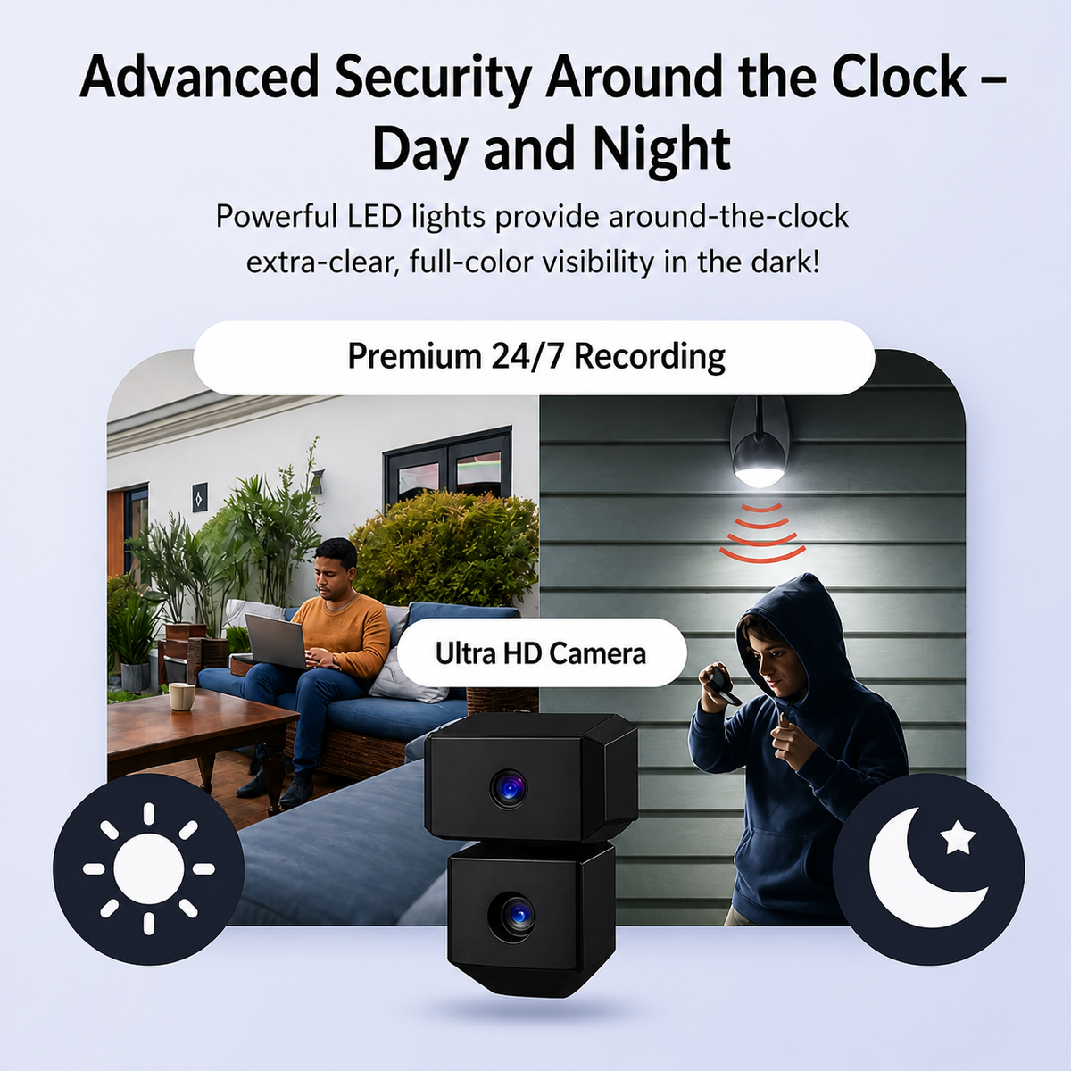 Security Camera 3K Full-Color Night Vision Solar Powered