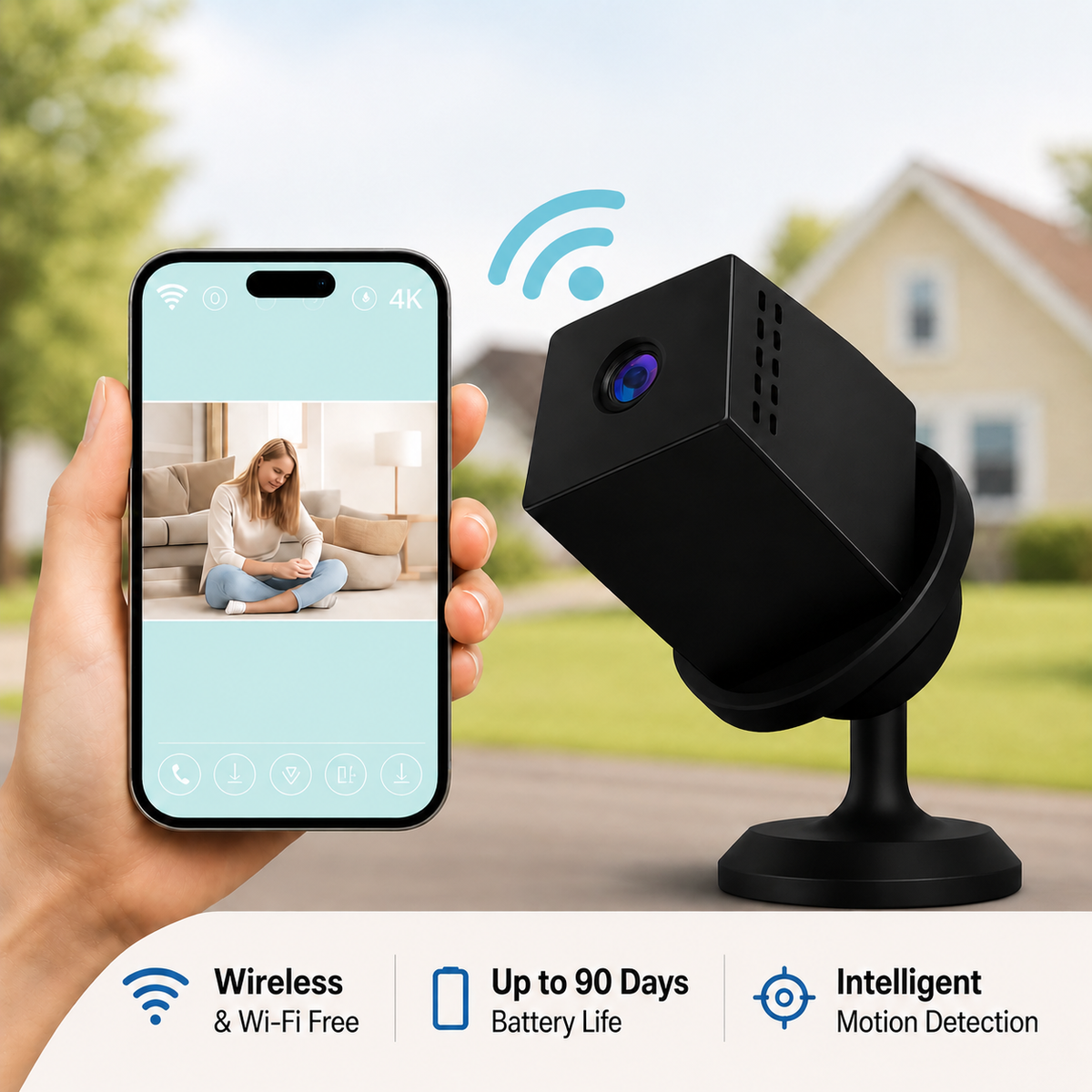 Security Camera 3K Full-Color Night Vision Solar Powered