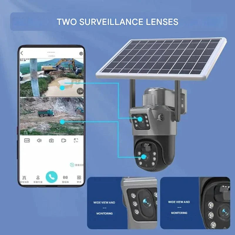 Security Camera 4K Dual-Lens 10x Zoom Solar Rechargeable