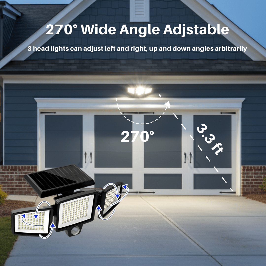 Security Light Solar-Powered Triple-Head Motion Sensor