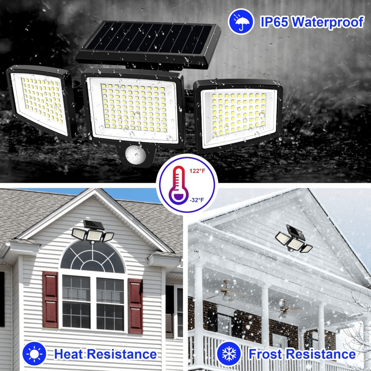 Security Light Solar-Powered Triple-Head Motion Sensor