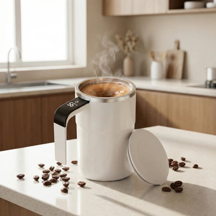 Self-Stirring Mug One-Touch Stainless Steel Interior