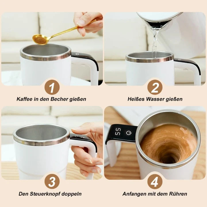 Self-Stirring Mug One-Touch Stainless Steel Interior