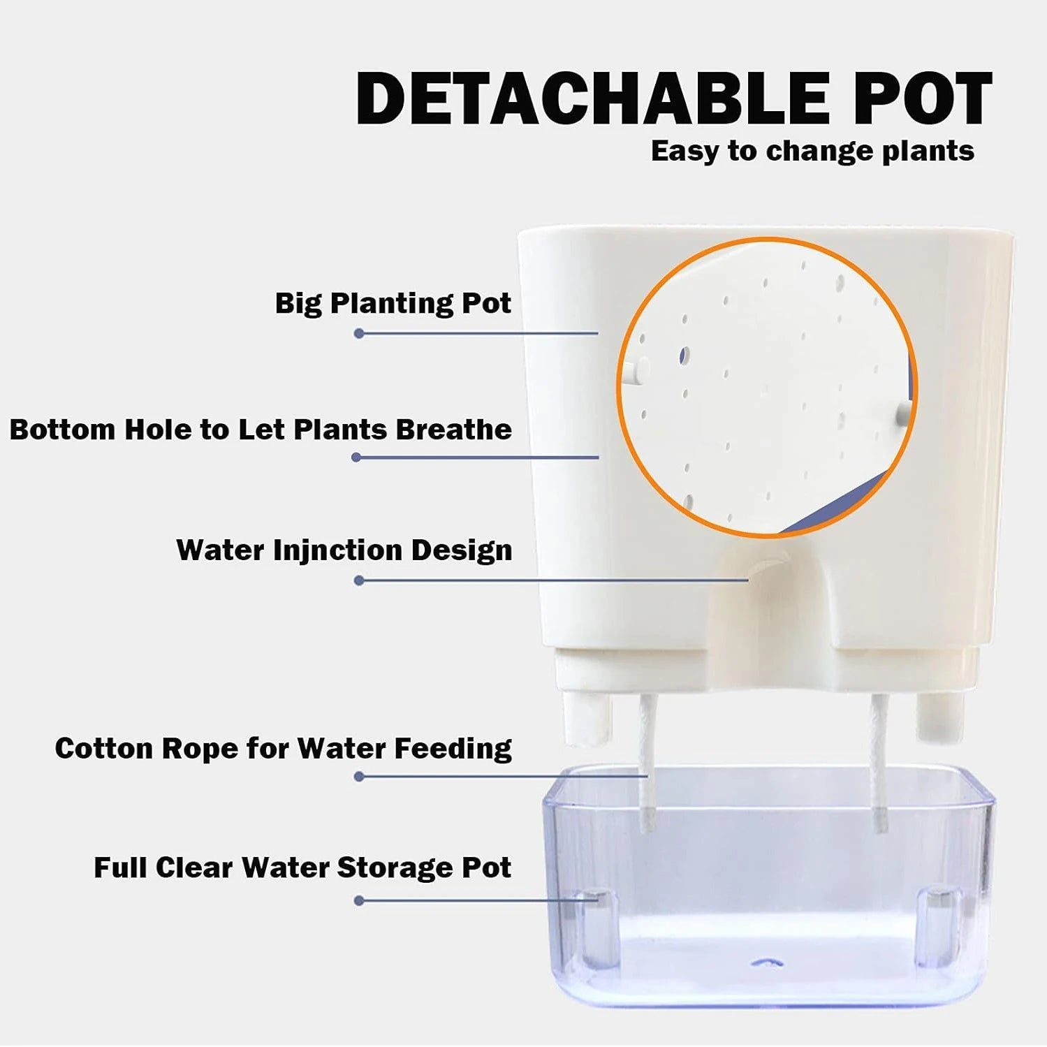 Self-Watering Planter Cotton Wick & Visible Water Level