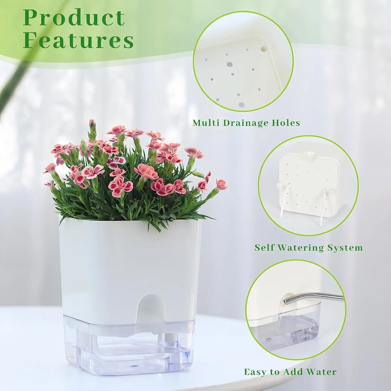 Self-Watering Planter Cotton Wick Visible Water Level