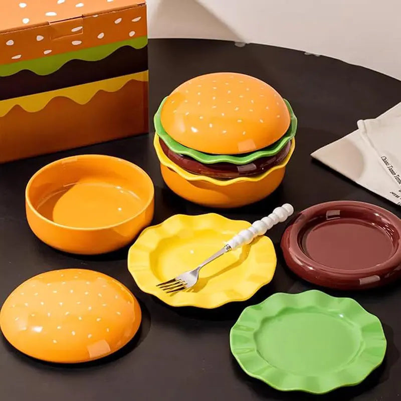 Serving Set Burger-Shaped Stackable Plastic