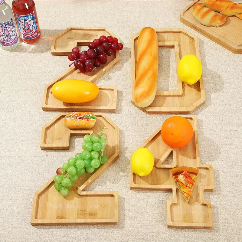 Serving Tray Number-Shaped Bamboo Numbers 0-9