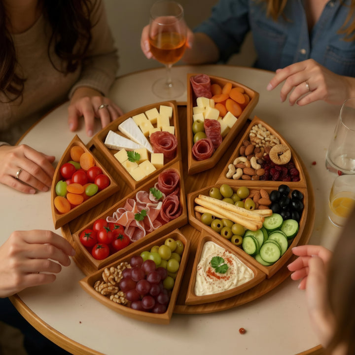 Serving Tray Set Premium Wood 8 Removable Compartments