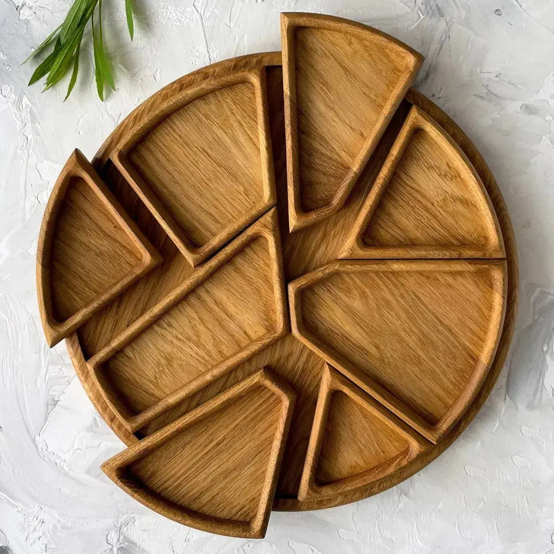 Serving Tray Set Round Premium Wood Removable Compartments