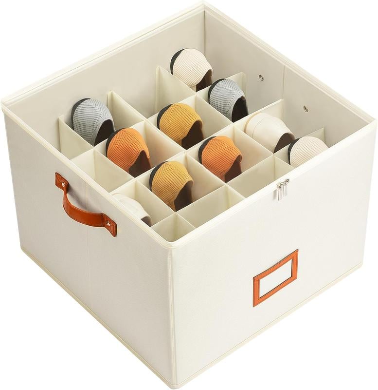 Shoe Organizer Adjustable Dividers & Clear Cover