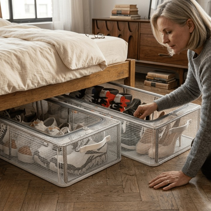 Shoe Storage Box Transparent Front Opening Stackable