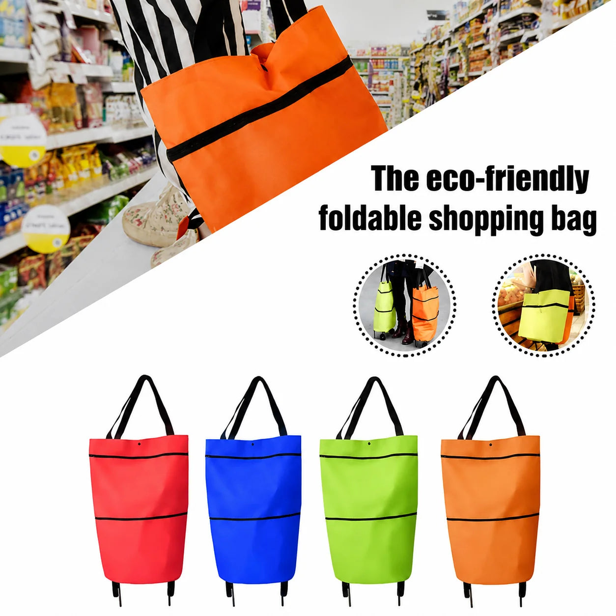 Shopping Bag 2-in-1 Foldable Wheels & Padded Handles