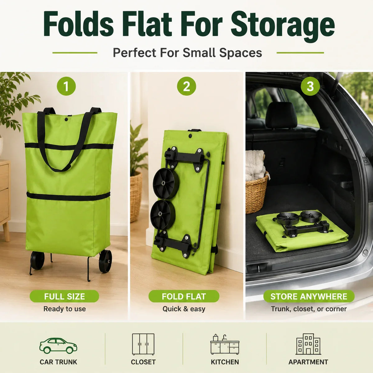 Shopping Bag 2-in-1 Foldable Wheels & Padded Handles