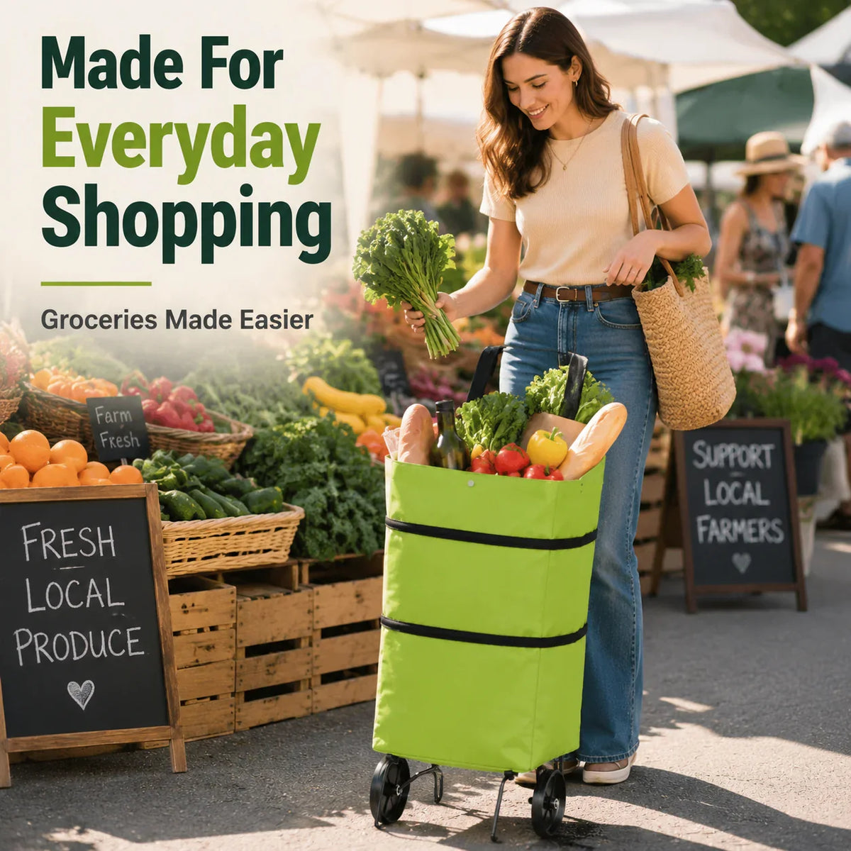Shopping Bag 2-in-1 Foldable Wheels & Padded Handles