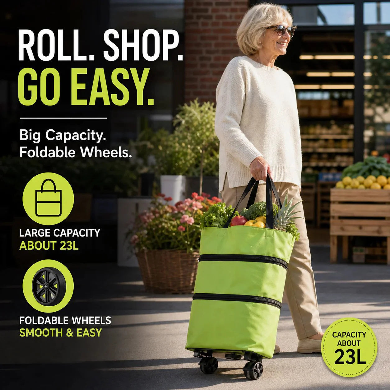 Shopping Bag 2-in-1 Foldable Wheels & Padded Handles