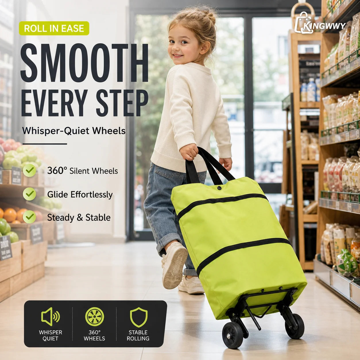 Shopping Bag 2-in-1 Foldable Wheels & Padded Handles
