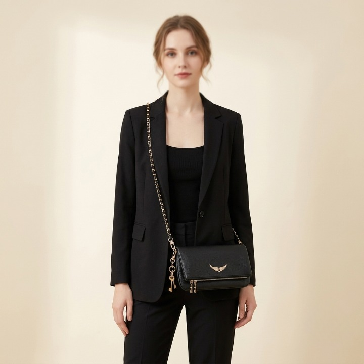 Shoulder Bag Faux Leather Gold Chain Zipper Closure