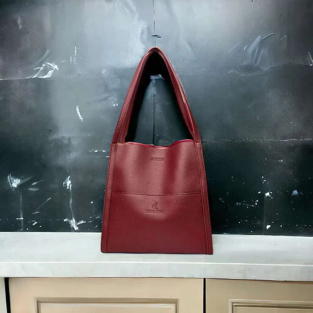 Shoulder Bag Genuine Leather Zipper Closure & Multiple Compartments