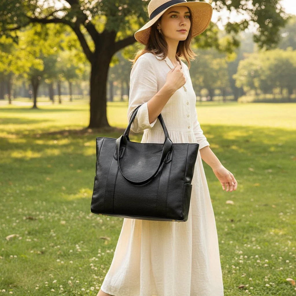 Shoulder Bag Smooth PU Leather Spacious Interior Adjustable Strap