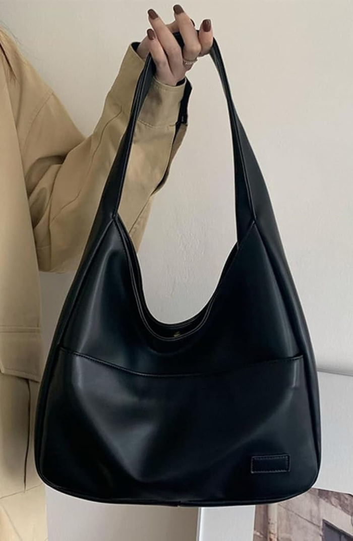 Shoulder Bag Soft Faux Leather Wide Strap Front Pocket