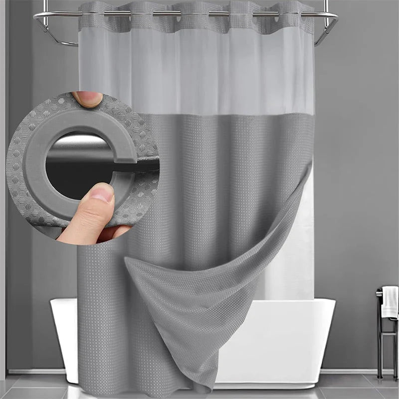 Shower Curtain Hookless Snap & Double-Layer Waterproof