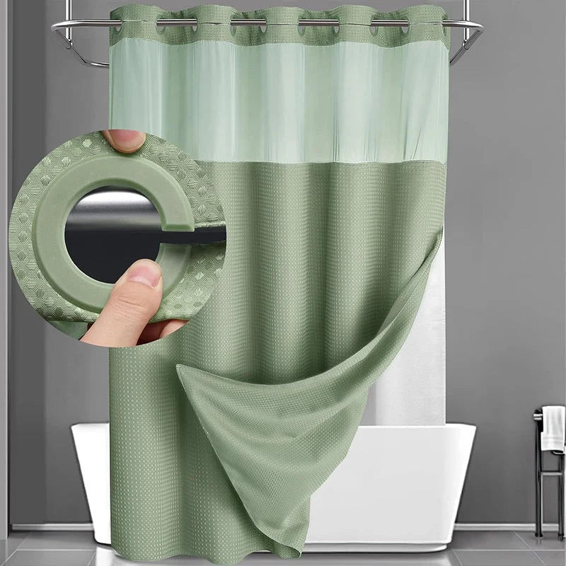 Shower Curtain Hookless Snap & Double-Layer Waterproof