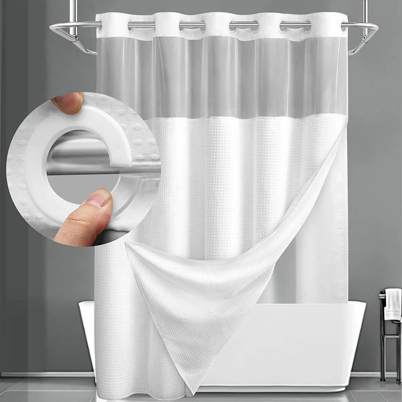 Shower Curtain Hookless Snap & Double-Layer Waterproof