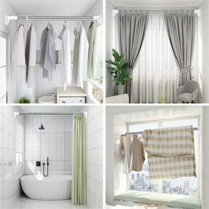 Shower Curtain Rod Telescopic No-Drill Adhesive Stainless Steel
