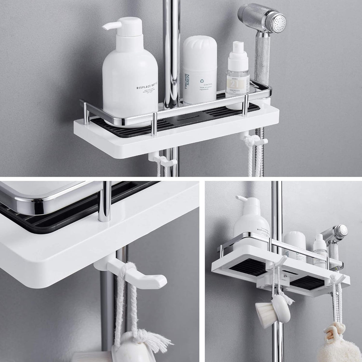 Shower Shelf Organizer Clamp-On Drill-Free Height-Adjustable Rust-Resistant