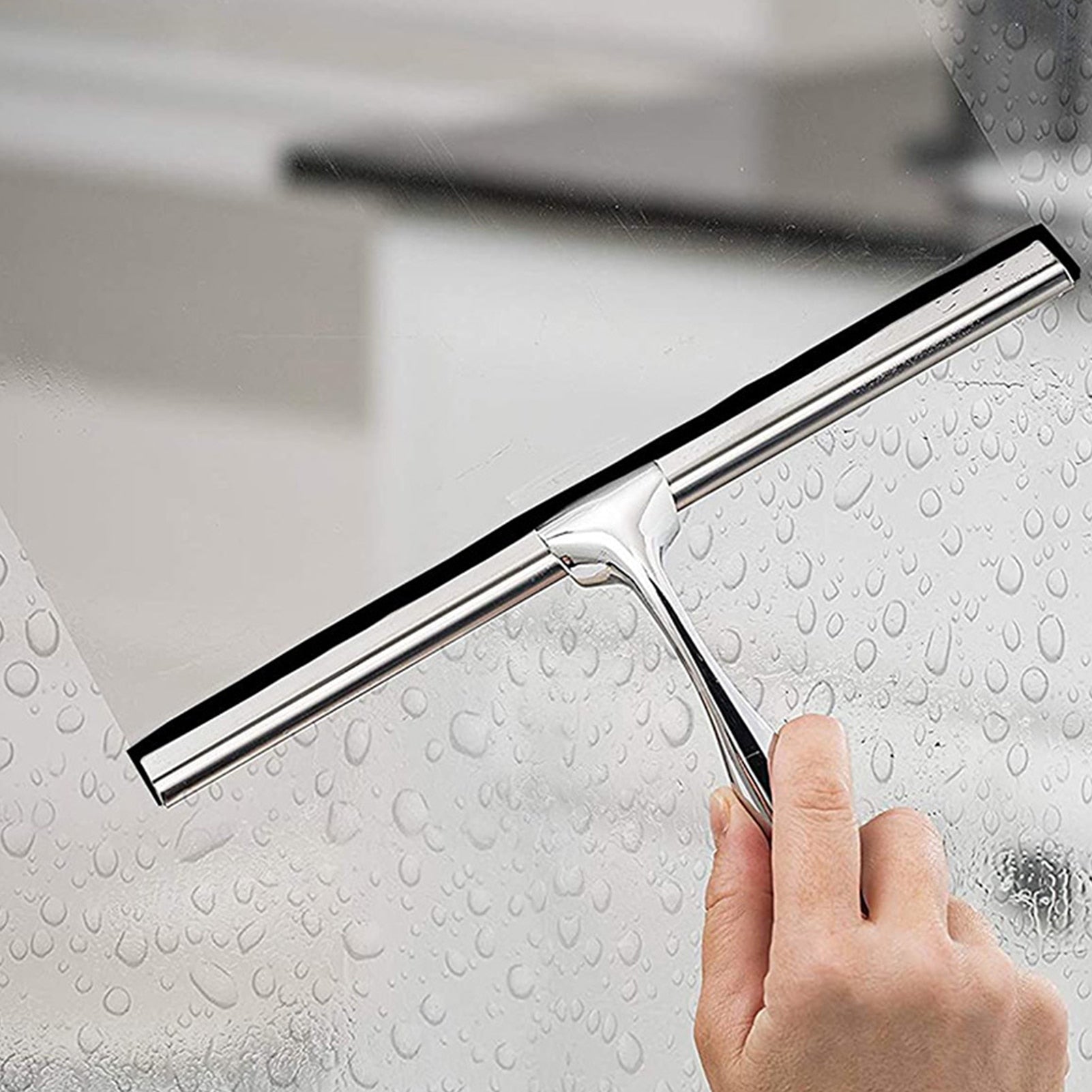Shower Squeegee Stainless Steel Non-Slip Handle & Rubber Blade