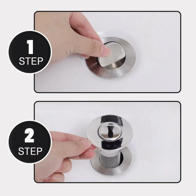 Sink Drain Strainer Pop-Up Stainless Steel Fine Mesh