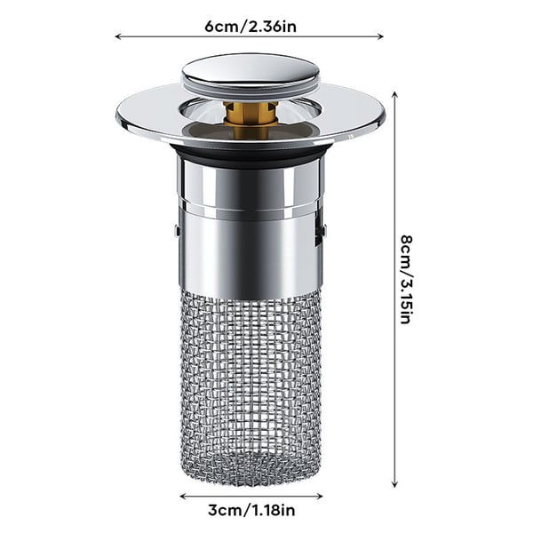 Sink Drain Strainer Pop-Up Stainless Steel Fine Mesh
