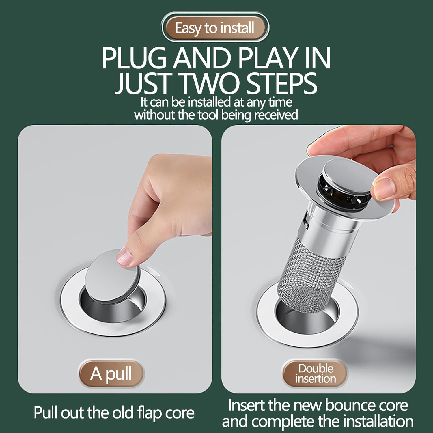 Sink Drain Strainer Pop-Up Stainless Steel Fine Mesh