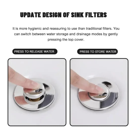 Sink Drain Strainer Pop-Up Stainless Steel Fine Mesh