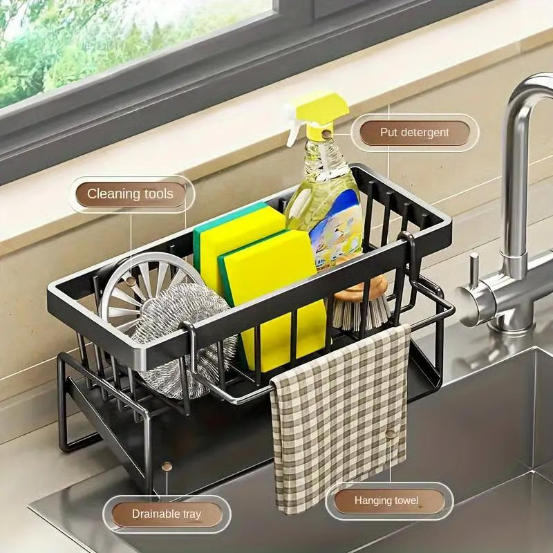 Sink Organizer Stainless Steel Removable Drip Tray Towel Bar