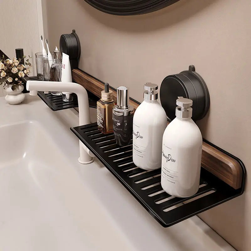 Sink Shelf Walnut Wood Suction Mount