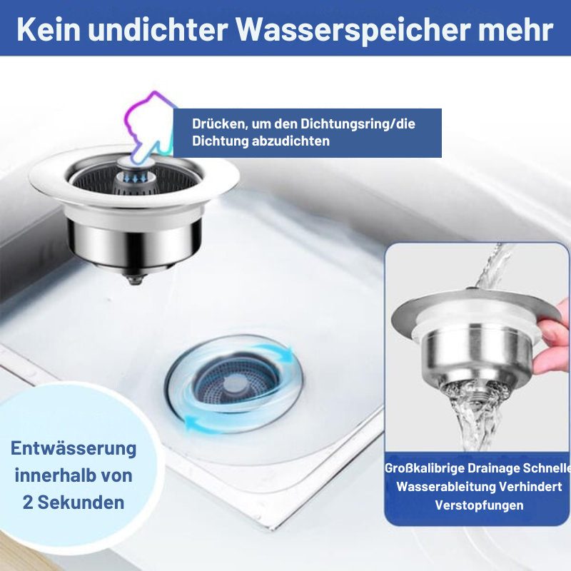 Sink Strainer Push Release Odor Trap Stainless Steel