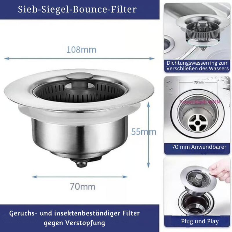 Sink Strainer Push Release Odor Trap Stainless Steel
