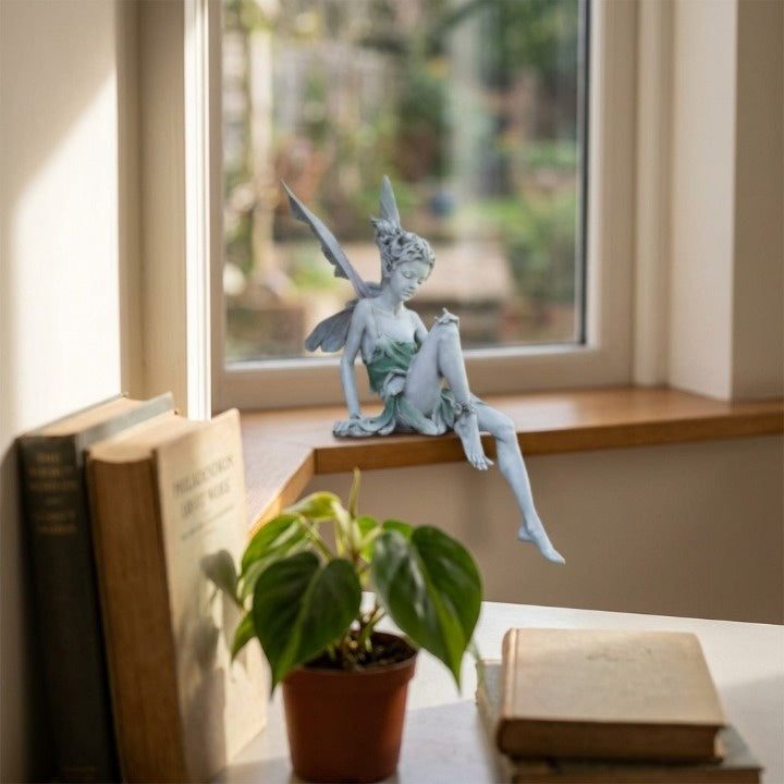Sitting Fairy Figurine Resin Weather-Resistant 9.1 Inch