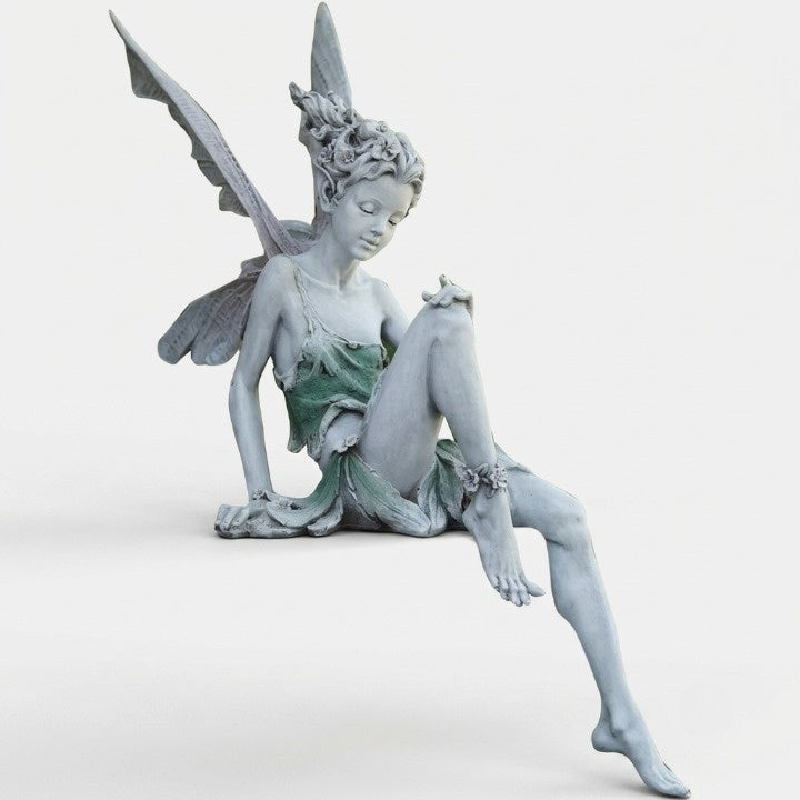 Sitting Fairy Figurine Resin Weather-Resistant 9.1 Inch