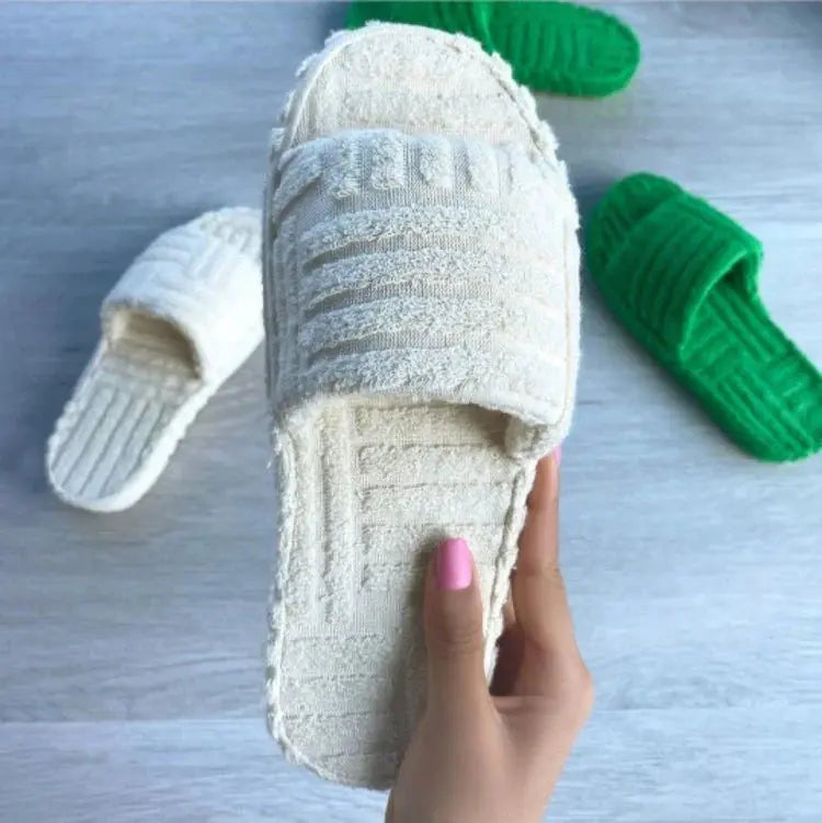 Slippers Terry Cloth Wide Strap & Padded Sole