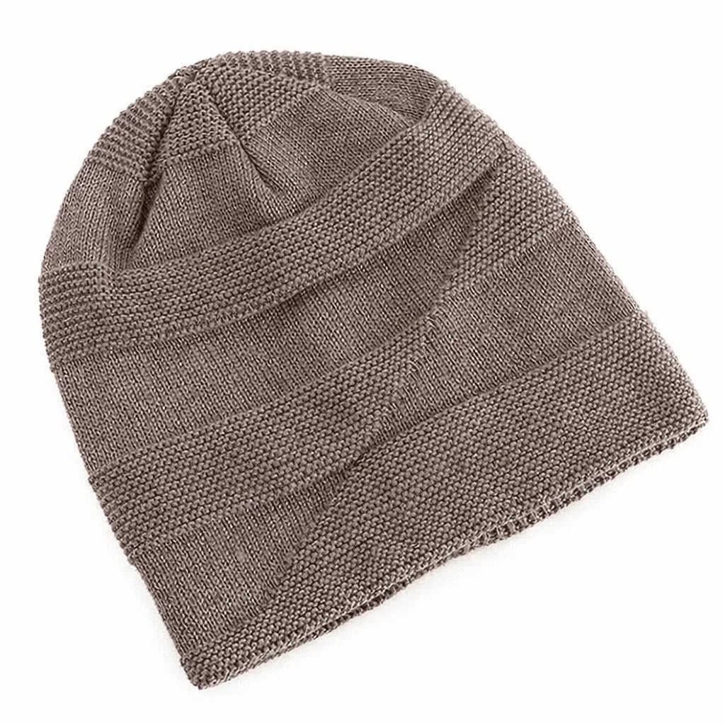 Slouchy Beanie Fleece-Lined Acrylic Knit Ribbed Cuff