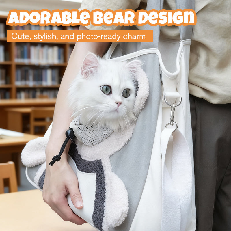 Small Pet Carrier Bear-Ears Canvas Padded Strap