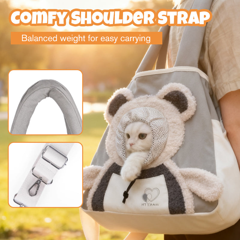 Small Pet Carrier Bear-Ears Canvas Padded Strap